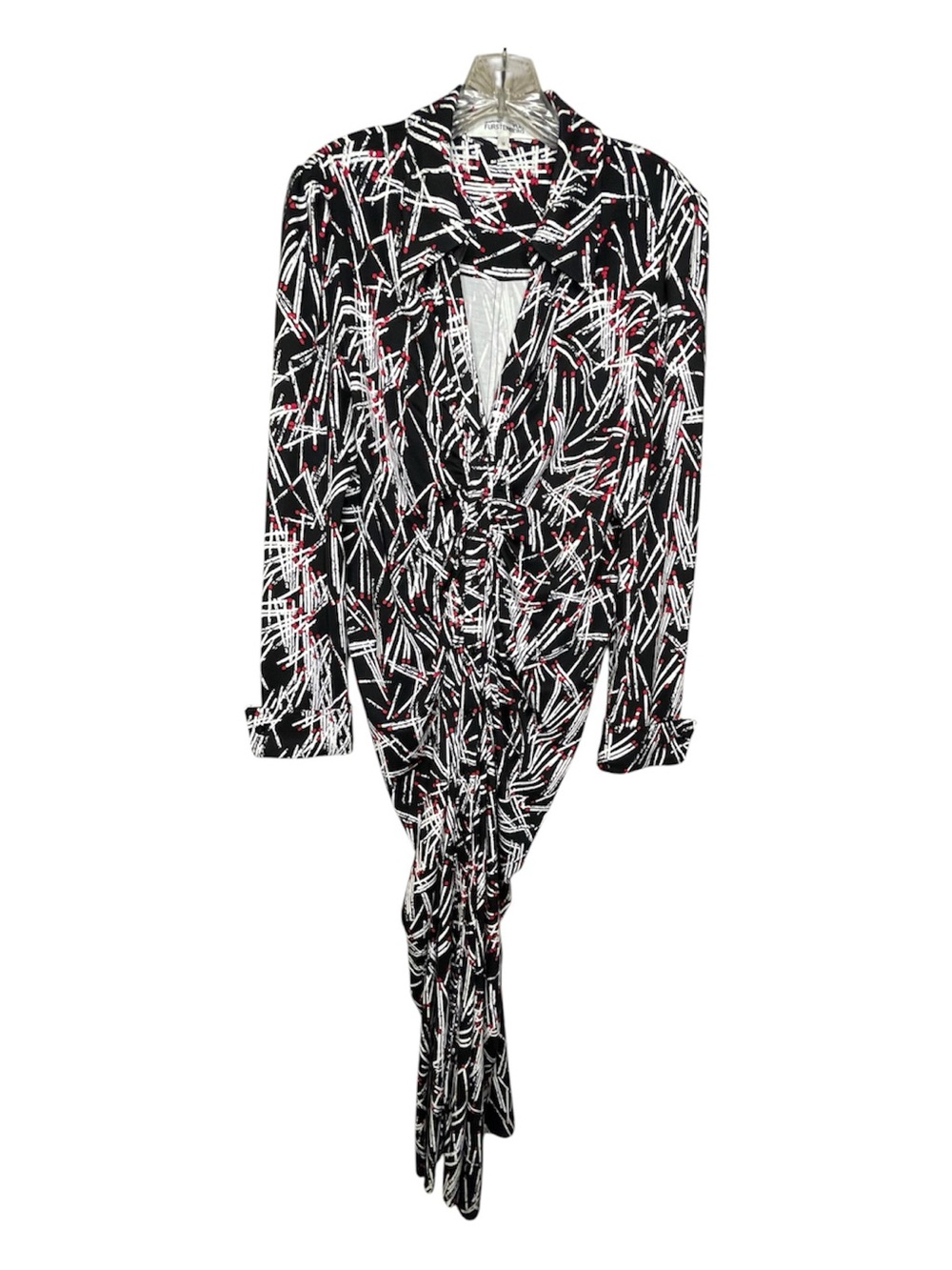 Diane Von Furstenberg DVF Sheska Dress Black, White & Red Print Dress Sz 14 - Picture 4 of 8
